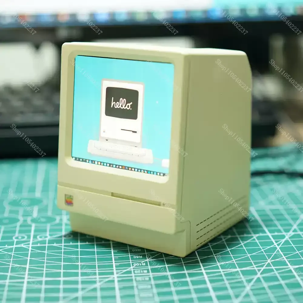 Vintage Macintosh Replica Case with 7-inch Secondary Screen, USB-C Mini Display for Desktop Decor, System Monitor & Photo Frame