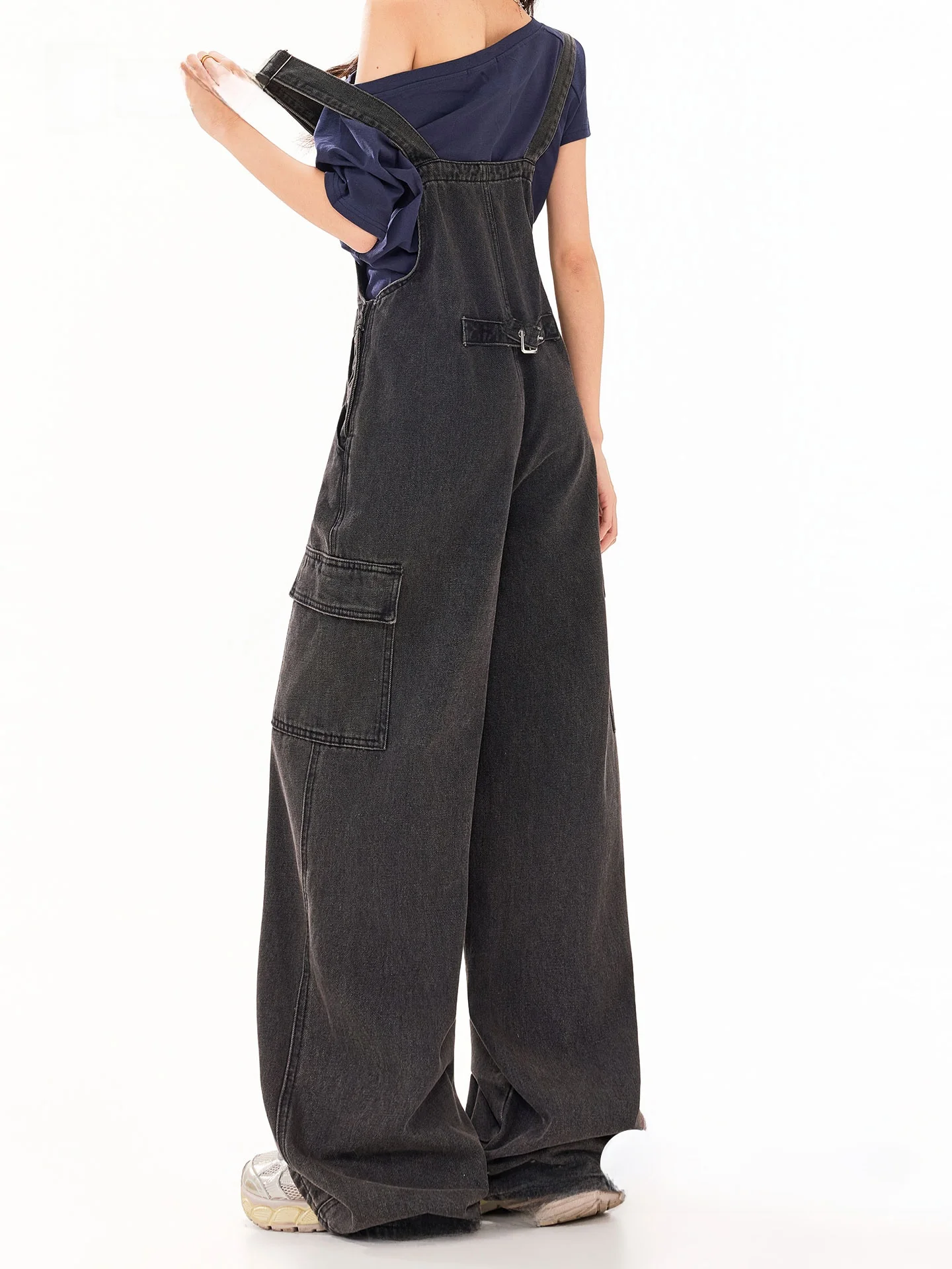 

Retro Bla ey Denim Overalls Women's Spring Summer New Sle Agel Lazy Slimming Floor-Length Wide Leg Jumpsuit
