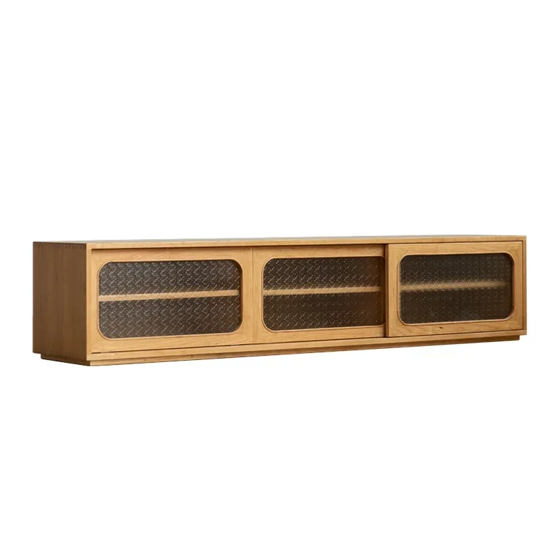 

Nordic Solid Wood TV Cabinet Coffee Table Combination Retro Glass Small Apartment Living Room Cherrywood Locker