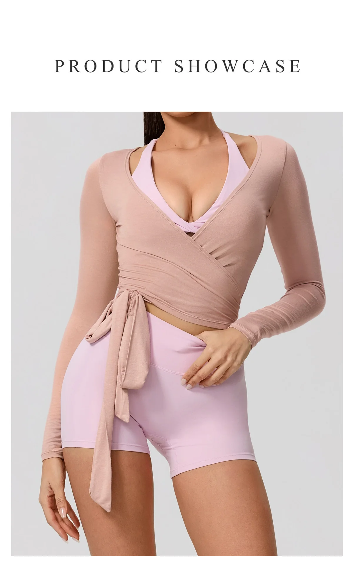 Neues Sommer-Damen-Yoga-Langarm-Einteiler-Oberteil mit Trägern – Premium-Ballett-Wrap-Top für Damen – Sport-Top für das Training – Detail 4