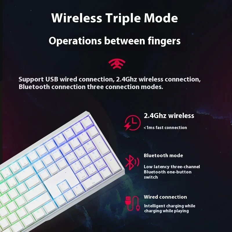 YOAINGO CHERRY MX3.0SMechanical Keyboard Aluminum Alloy Gaming Esports Three Modes Wired Wireless Bluetooth Ergonomics Christmas