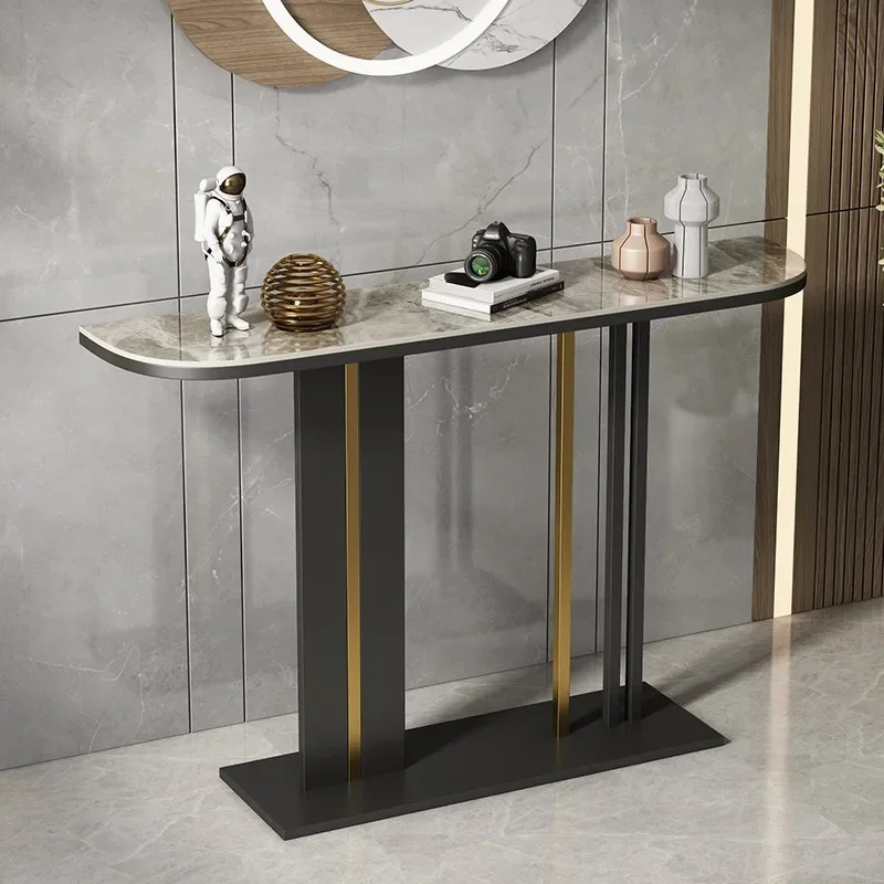 Rock board semi circular porch table counter, modern and simple light luxury strip table, wall facing entrance, living room, lob