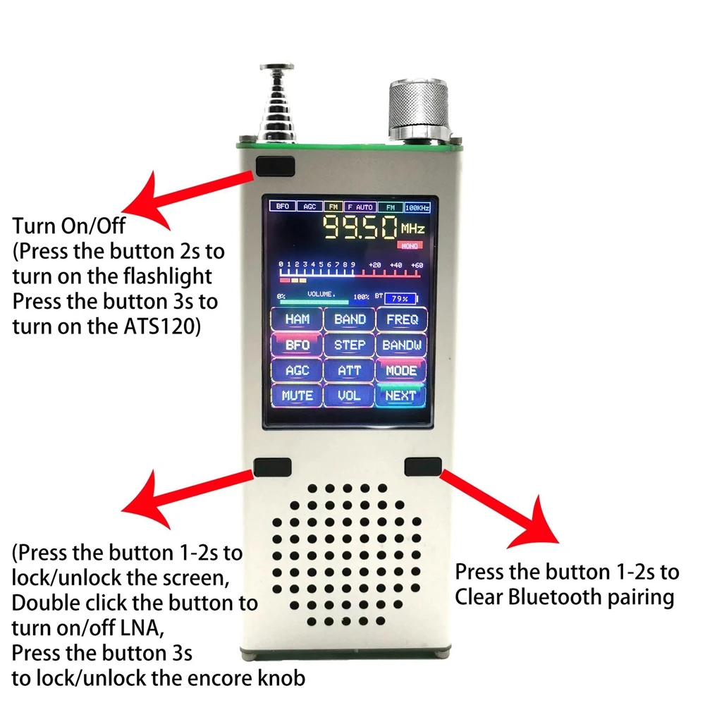 ATS200 Full Band Radio Receiver Portable Aviation Band Radio SSB LSB FM AM with 2.4-inch TFT Screen