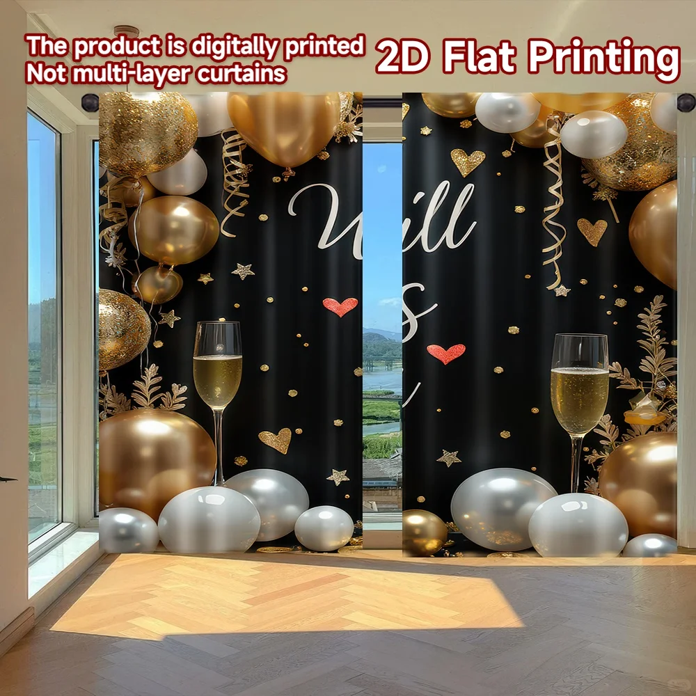 

2D flat printing 2pcs Window Treatment Curtains Farewell Celebration Digital Printed Polyester Drapes Birthday Party Use for
