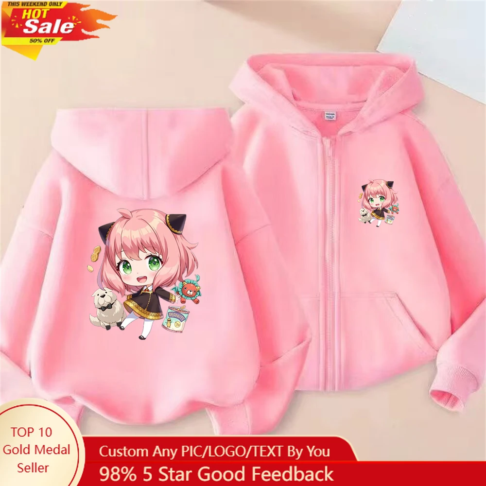 

Anime Spy X Family Children Hoodie Tops Girl Boy Sweatshirt Kid 3-12 Year Zipper Coat Casual Sweatshirts black autumn Clothes