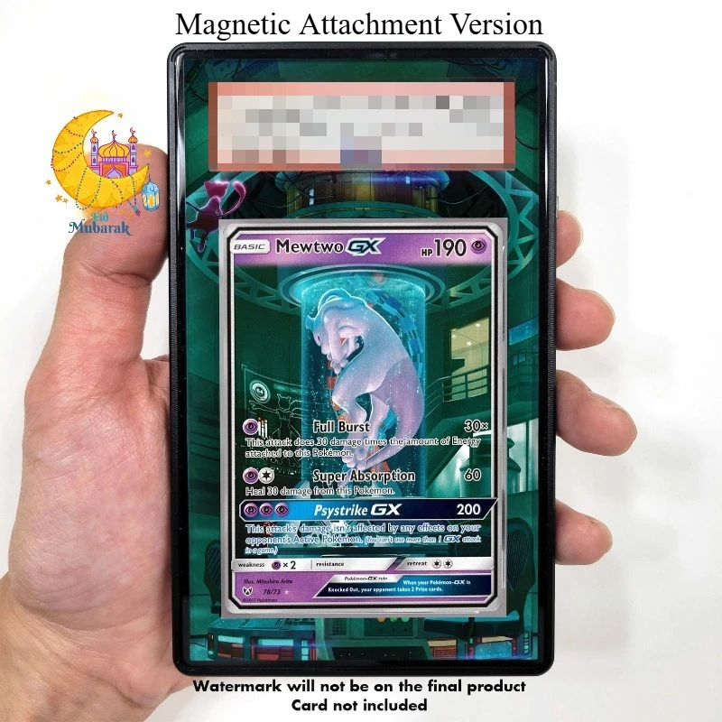 Étui de protection en acrylique recyclable pour figurine Pokémon Mewtwo GX MewTube Shining Legends Anime Expand Art, cadeau pour fans, avec porte-clés