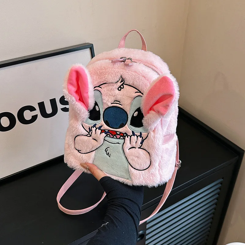 Disney Angel Plush Backpack Cartoon Stitch Cute School Bags for Students Kawaii Anime Bookbag Kids Birthday Gifts