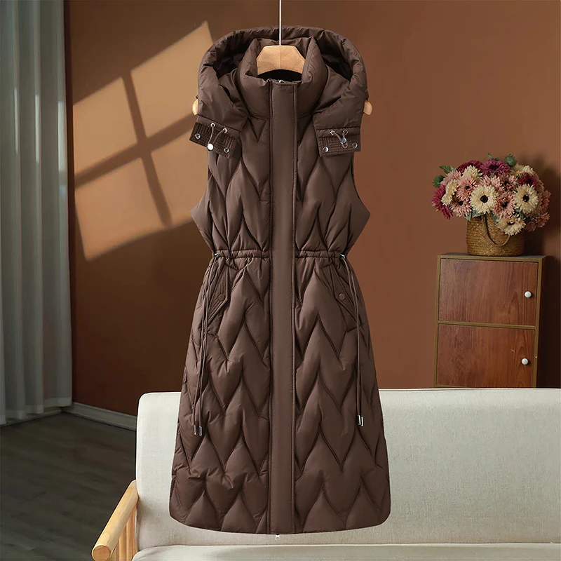 

Women's Quilted Jaet Vest Mid-Length Svel Coat Thiened Winter Commute Sle Zipper Closure Color Polyester
