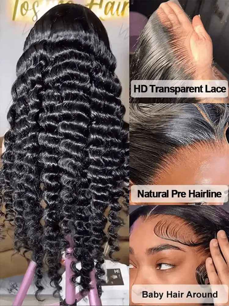 250% Density Loose Deep Wave 13x4 13x6 HD Transparent Lace Frontal Wig 5x5 Gluess Wig   Deep Wave Frontal Human Hair Wig