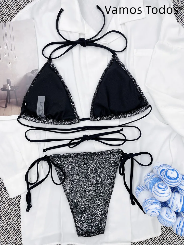 Hot String Bikini Strappy Bra And Panty Set Mini Bathing Suit Sexy Swimwear Women 2 Pieces Fashion Swimsuit Black Trajes De Baño