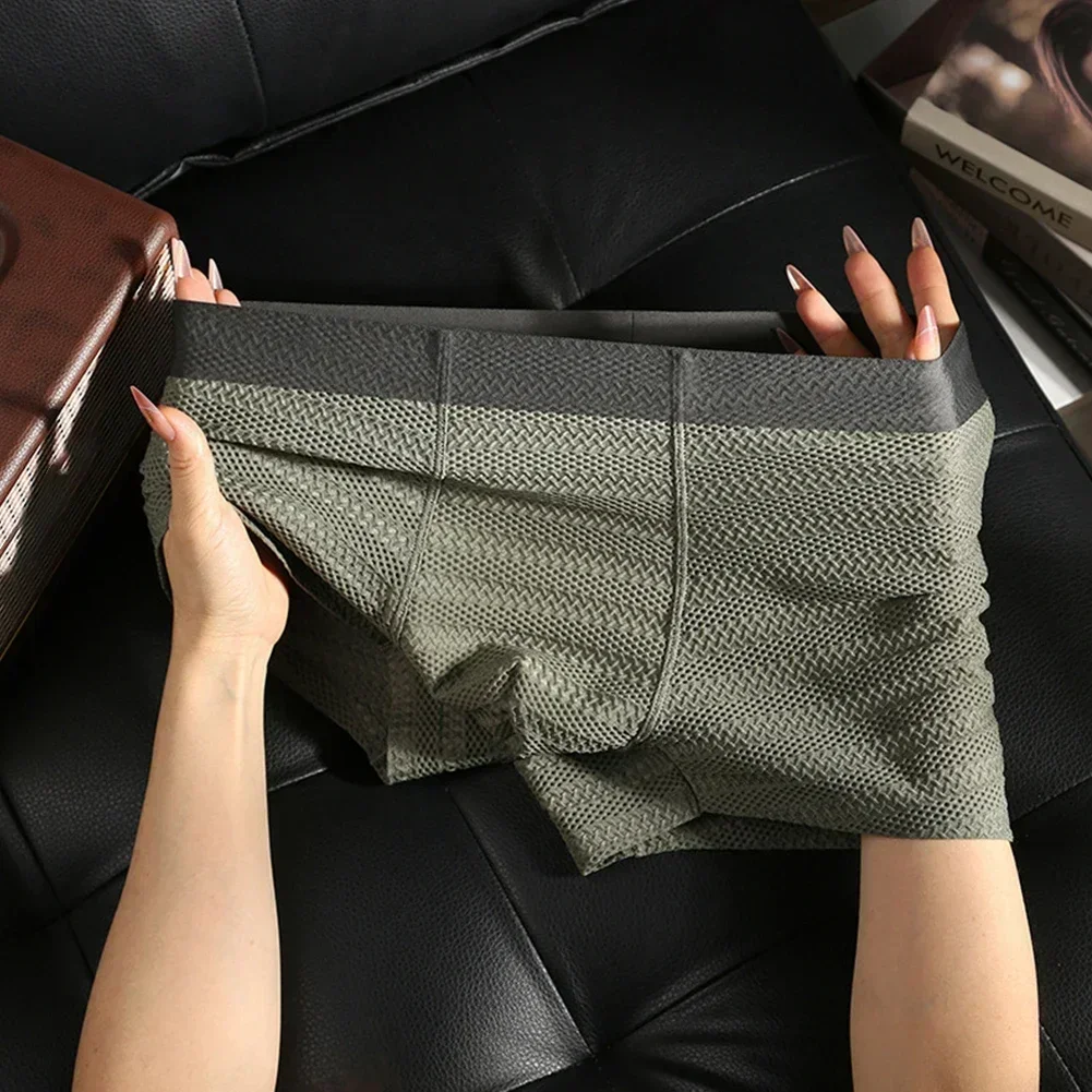 

For Daily Use Ice Silk Underwear Breathable Underwear Brown Breathable Ice Silk Trunks Underwear Classic Style
