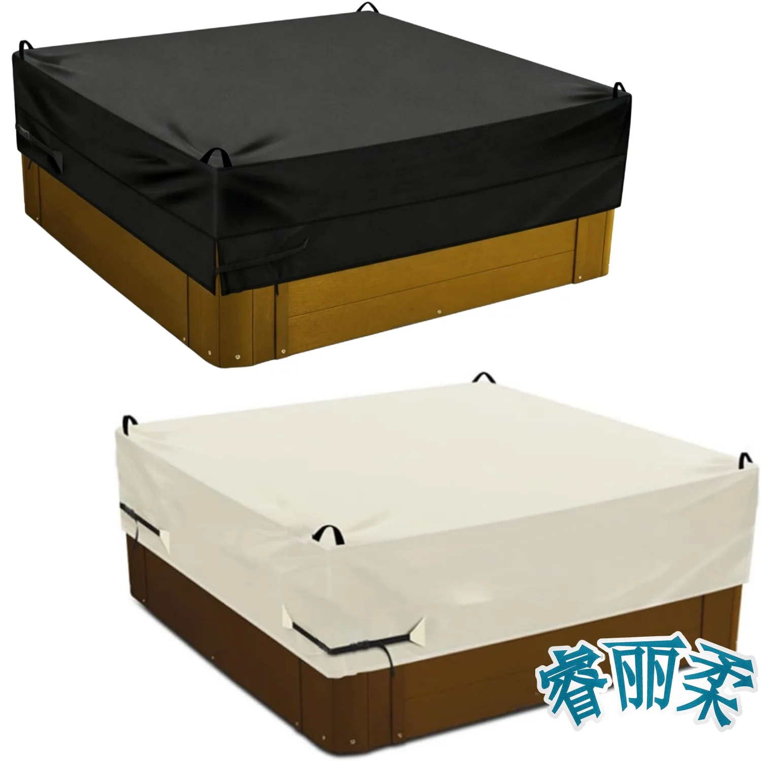 600D Outdoor Waterproof Square Hot Tub Cover Protector, Heavy Duty Polyester SPA Cover UV Protection Cover