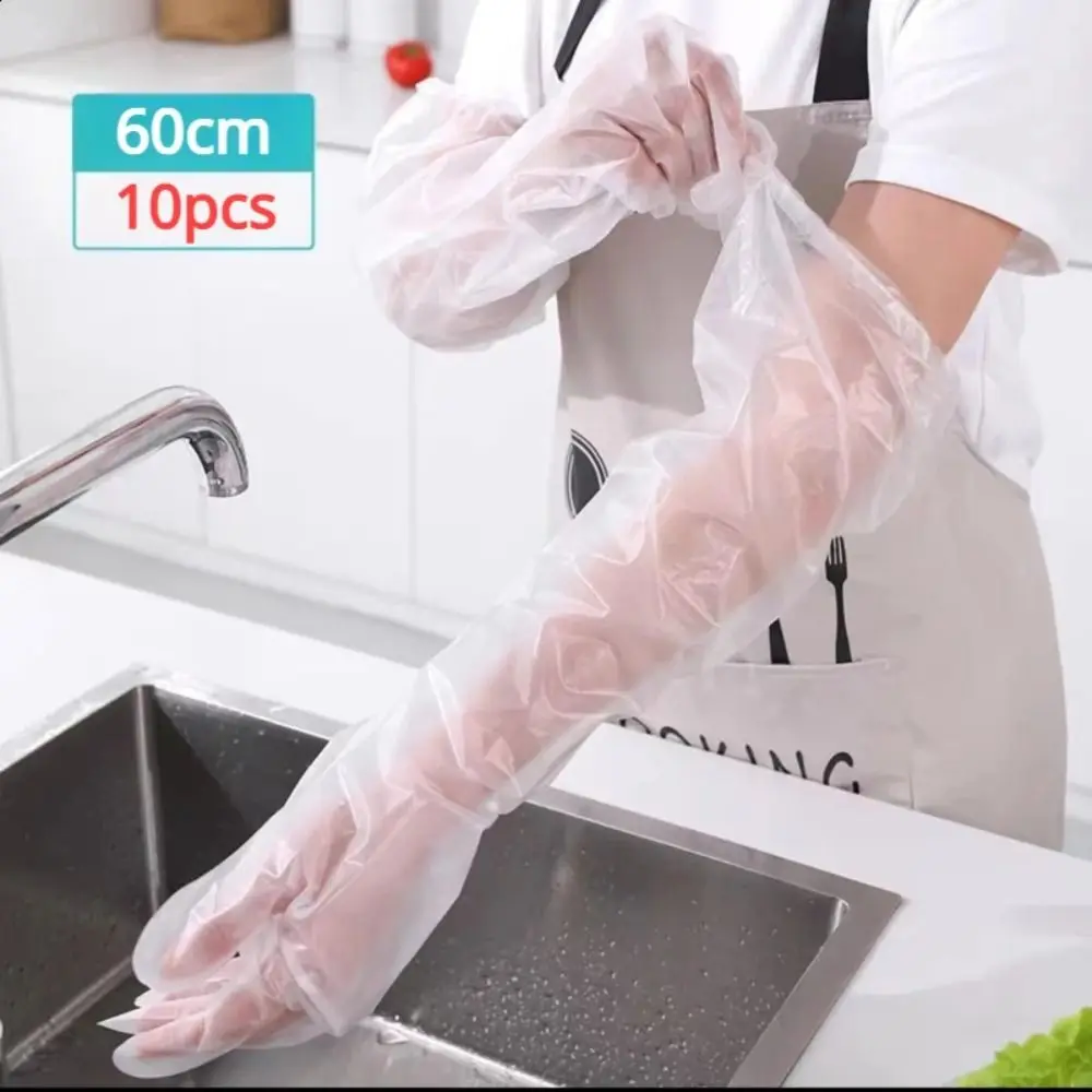 10PCS Multifunctional Disposable Gloves Transparent Plastic Disposable Hand Sleeves Thickened Waterproof Cleaning Long Gloves