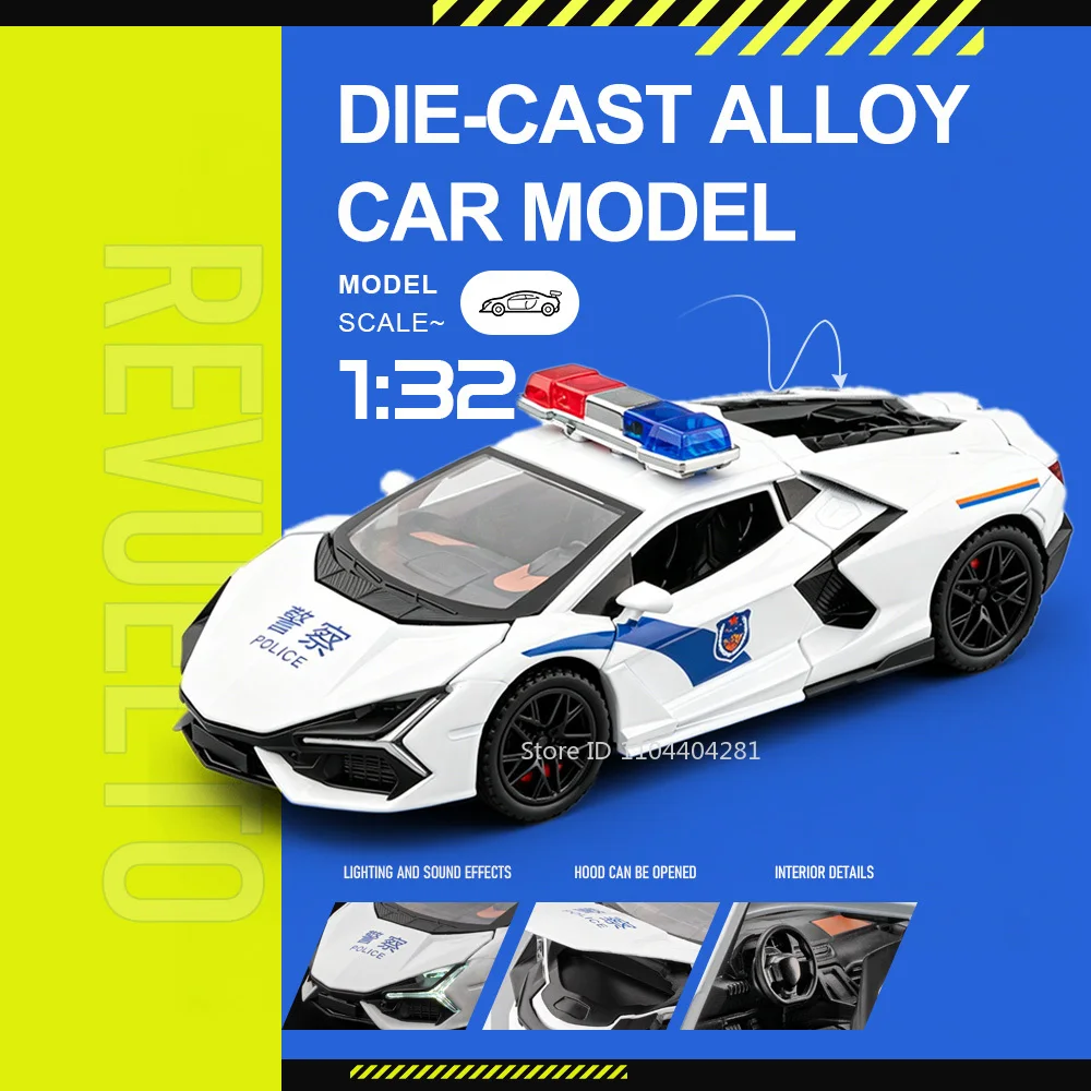 

1:32 Lambor Revuelto SVJ63 Sport Car Diecast Alloy Models Toys Doors Opened with Sound Light Pull Back Vehices Boyfriend's Gifts
