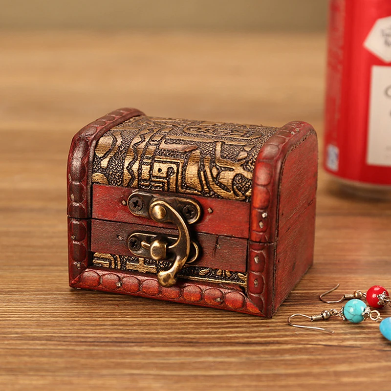 1PC Antique Mini Wood Treasure Chest Storage Box Jewelry Organizer Box Gift Box.