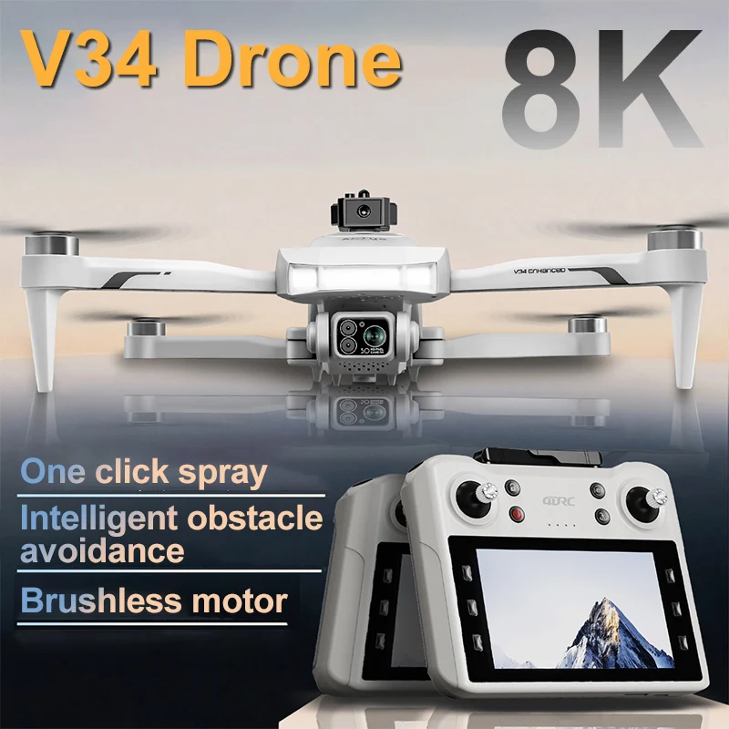 4DRC New V34 Drone 8K Profesional 4K HD Camera Brushless Motor Obstacle Avoidance Foldable Quadcopter Aerial Optical RC Toy