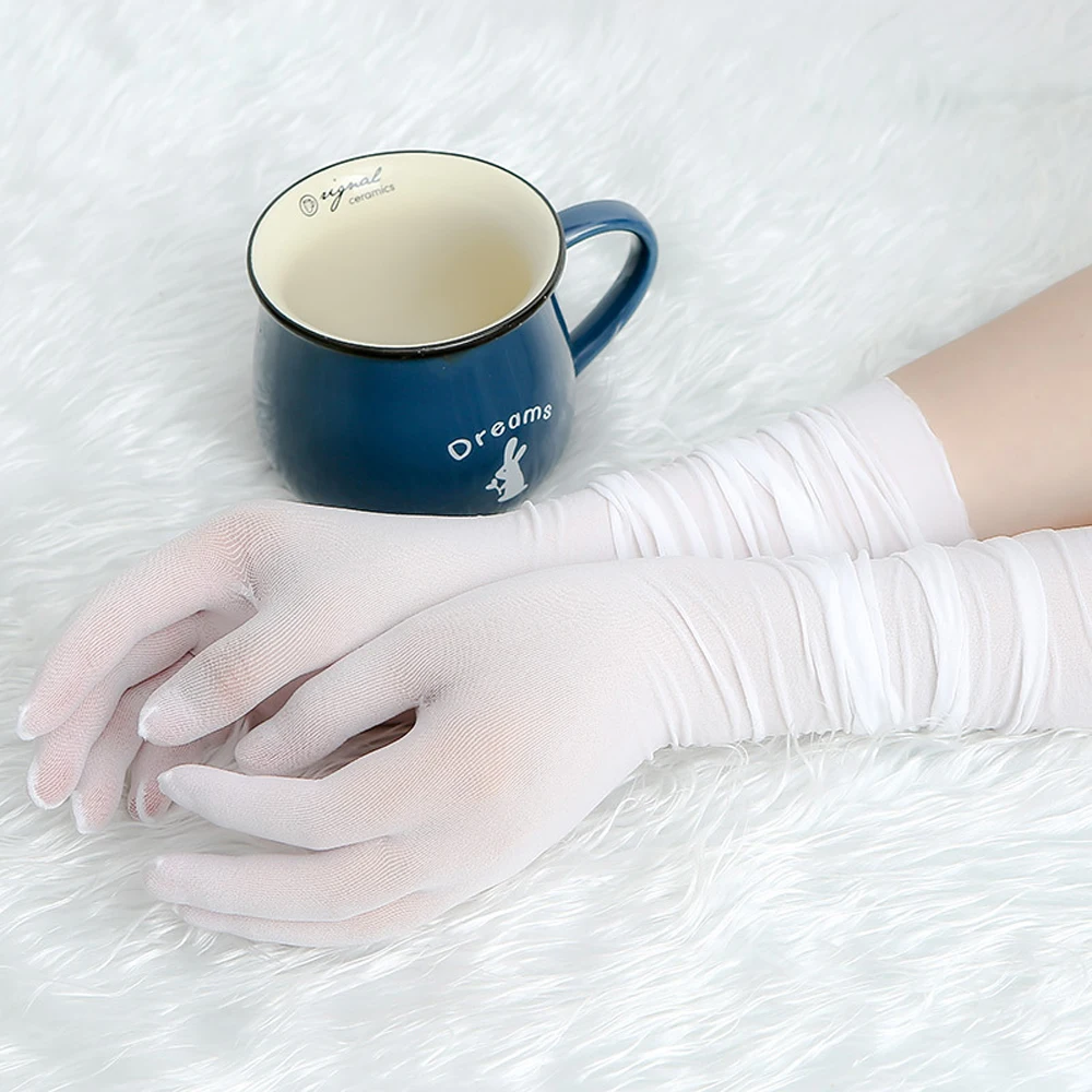 Sexy Lace Thin Transparent Hollow Breathable Long Gloves Seamless High Elasticity Solid Women Man White Black Stocking Gloves