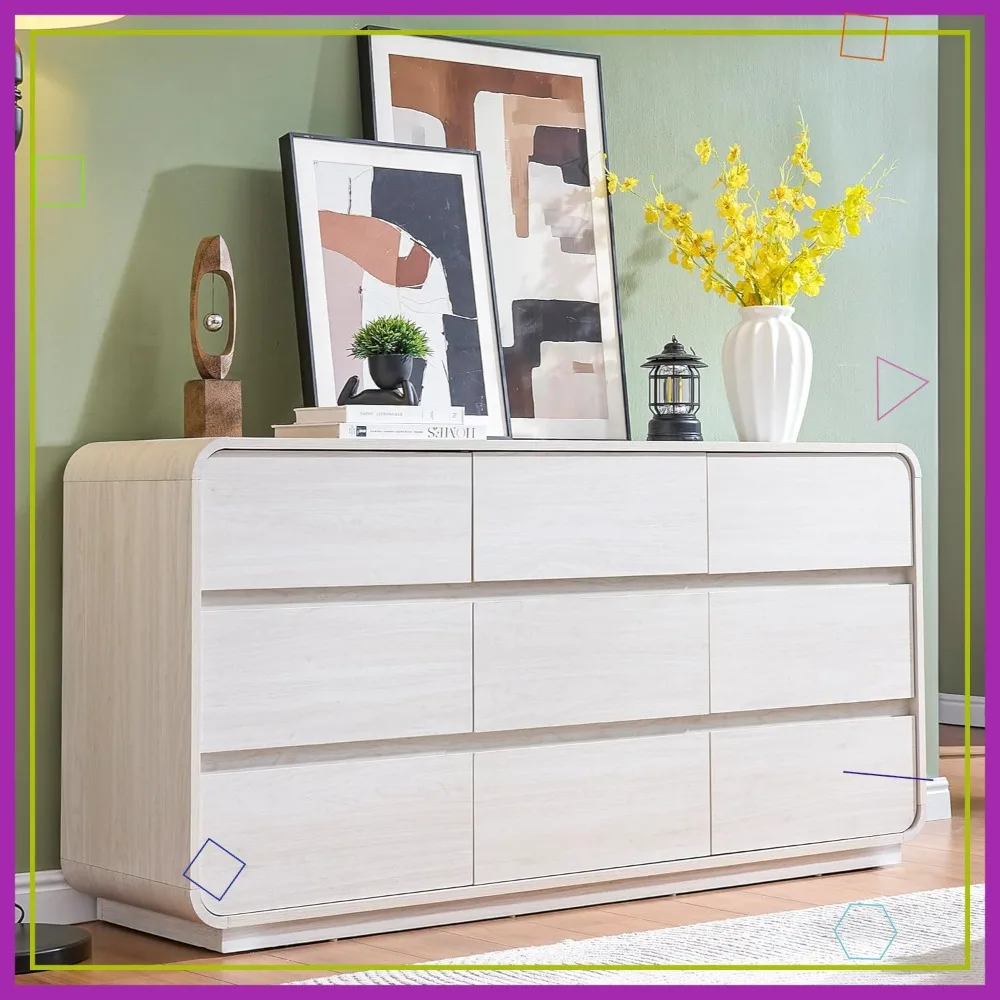 

Современный белый комод с 9 глубокими ящиками, вместительный шкаф для спальни, ширина 57 дюймов