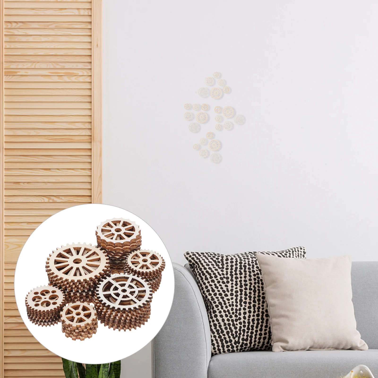 

50pcs Wooden Gear Hanging Pendant Diy Home Decor Wall Art Bedroom Craft Supplies Wedding Xmas Ornament Wood Slices Smooth