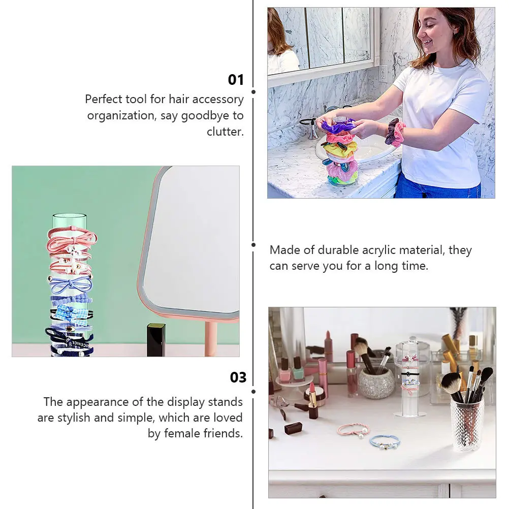 

2Pcs Acrylic Hair Ring Storage Rack Transparent Display Stand for Hair Ties Ornaments Dried Flowers Desktop Organizer Bracket