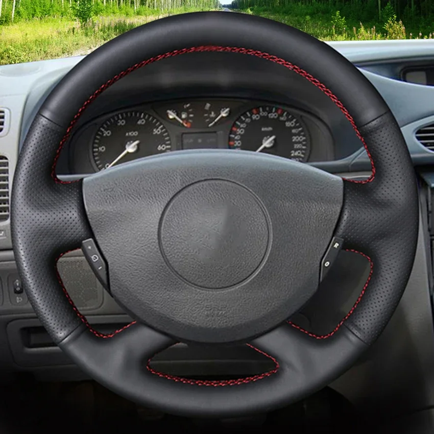 Black Faux Leather Car Steering Wheel Cover for Renault Laguna 2 Vel Satis Espace Trafic 2 2001-2014 Nissan Primastar 2009-2015