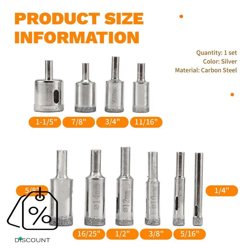 ABJO-Diamond Drill Bits Set, 10 PCS Diamond Hole Saw Set, Glass Drill Bit For  Tile Porcelain Marble Granite Bottles