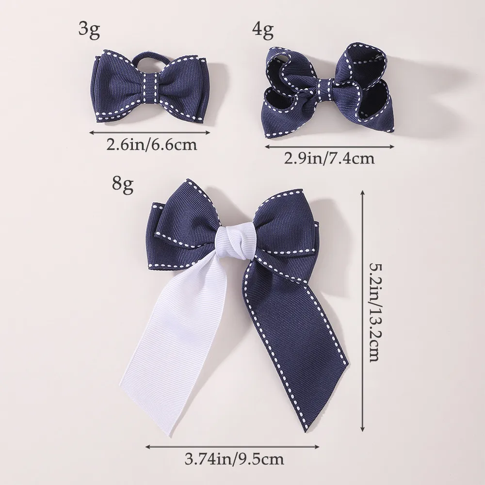 JOLLYPASS 1/2pcs Navy Blue Bow Hairclip Hair Rope Combination Set High Quality Ribbon Hair Accessories Girls' School Headwear - view 4