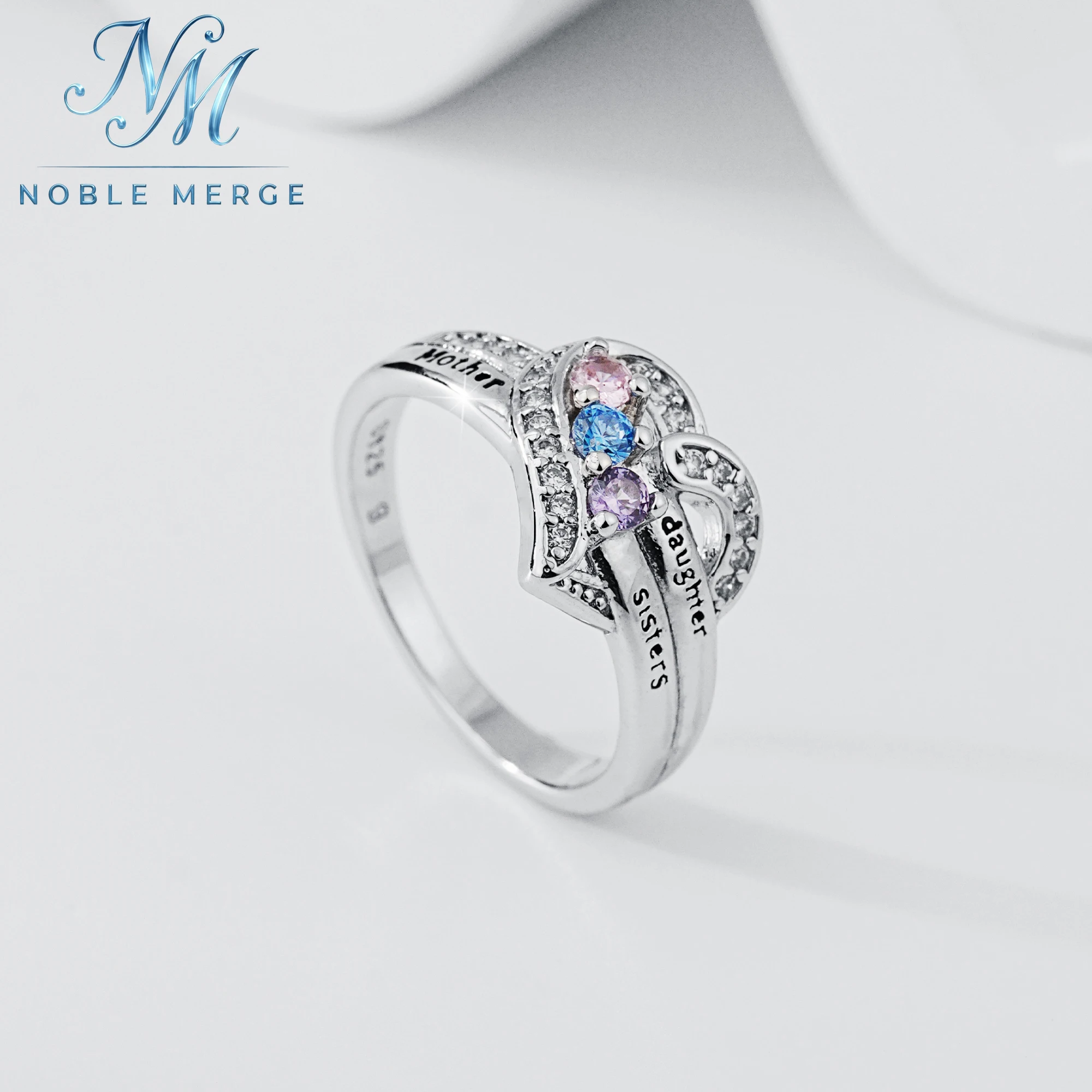 925 Sterling Silber Moissanit Herz Dreifarbiger Stein Pavé Funkelnder Zierlicher Verstellbarer Familien-Liebes-Jubiläumsgeschenk-Ring für Frauen