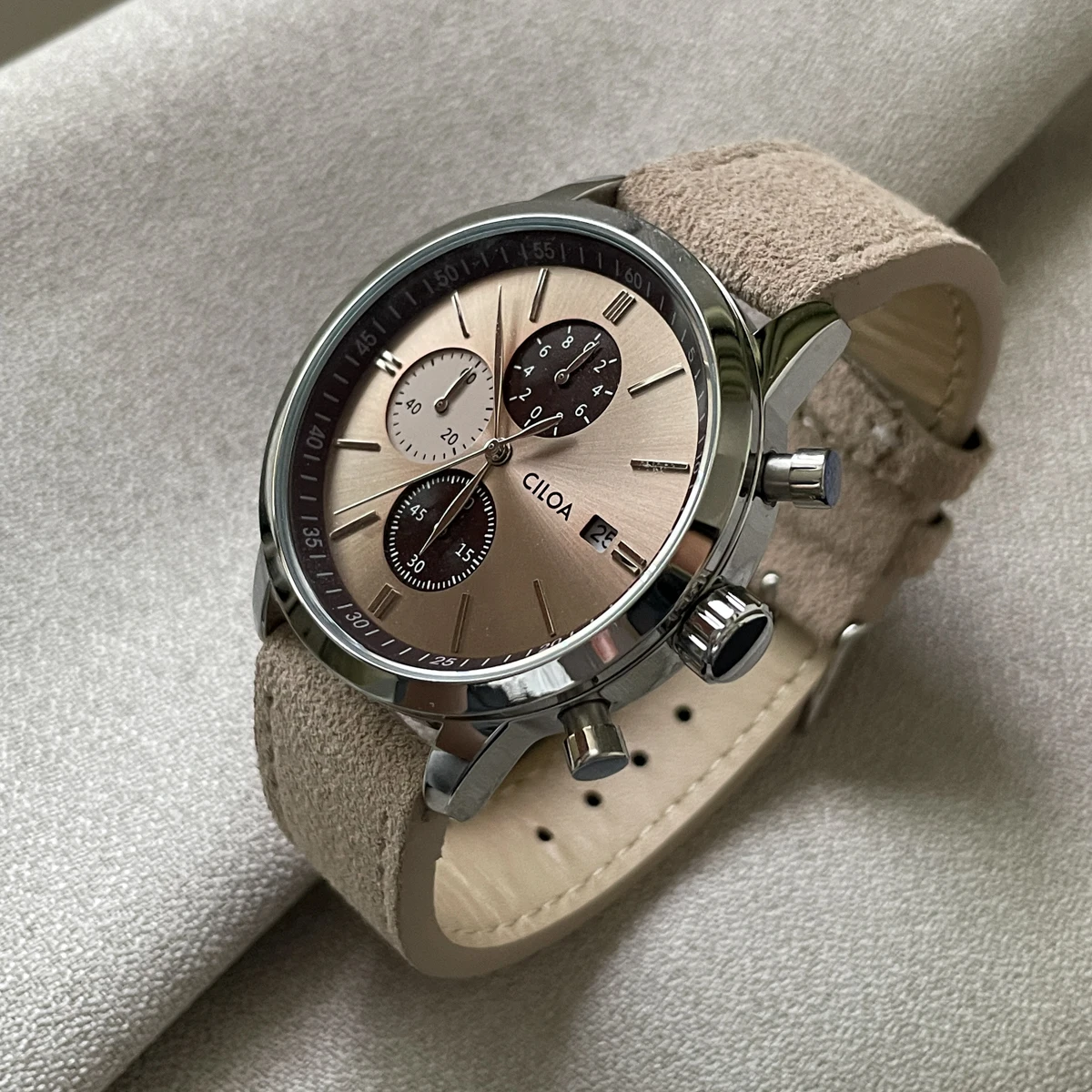 CILOA-Men Chronograph Watch Da - Suede Strap Watch 评论和价格