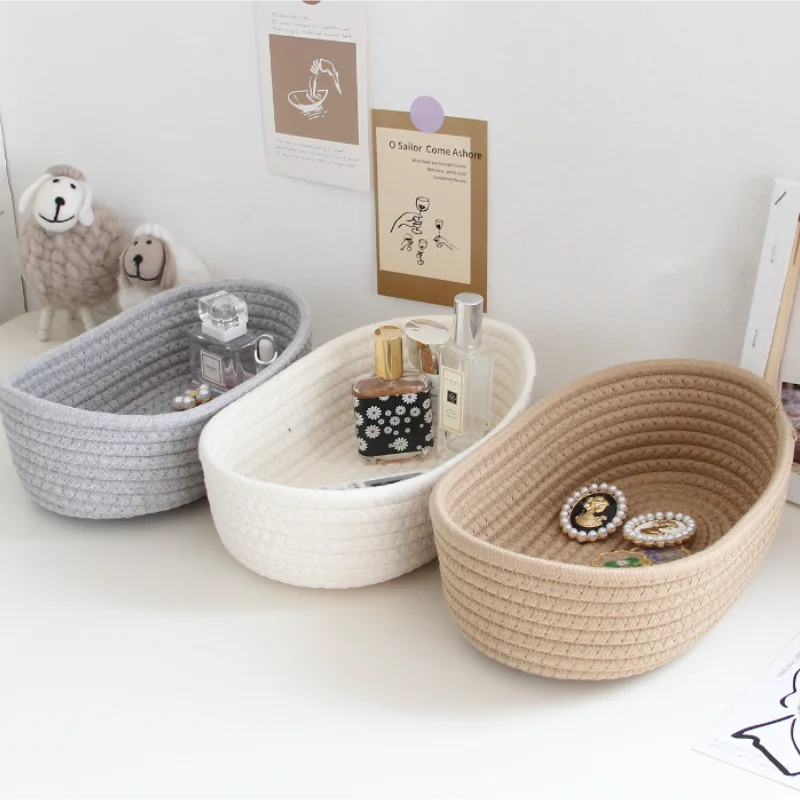

Woven Storage Basket Decorative Woven Basket Cosmetics Storage Box Desktop Snack Storage Basket Handwoven Entrance Storage