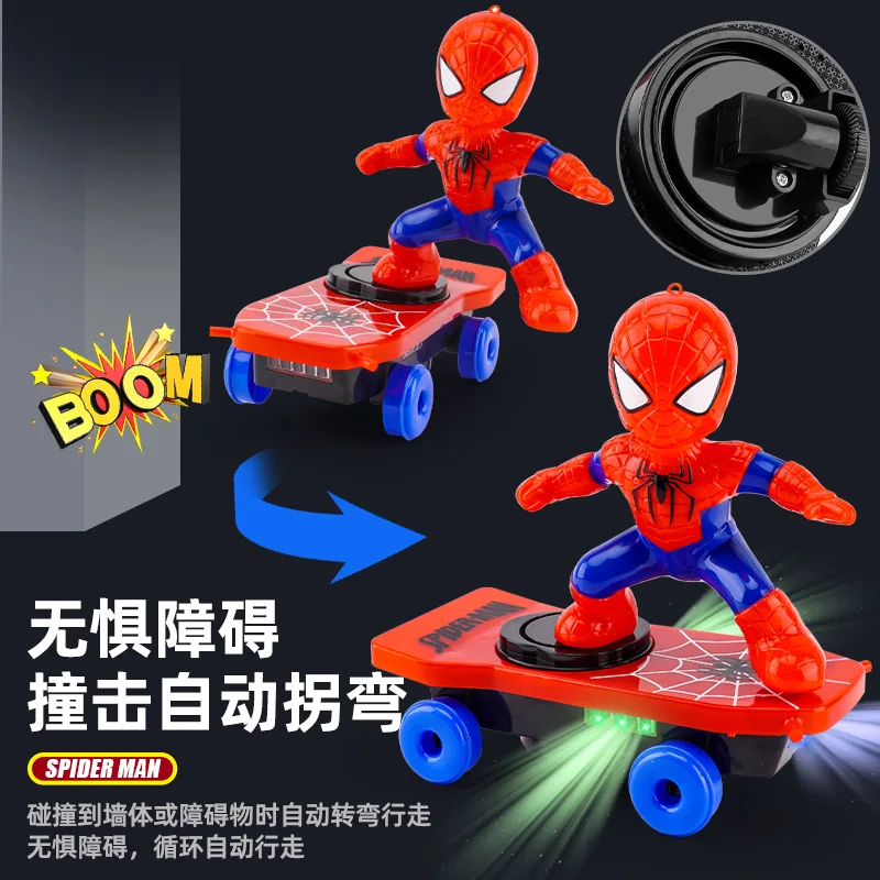 Spiderman animation  peripheral cartoon 3D doll shape stunt 360 degree rolling light electric scooter children's car toy gift