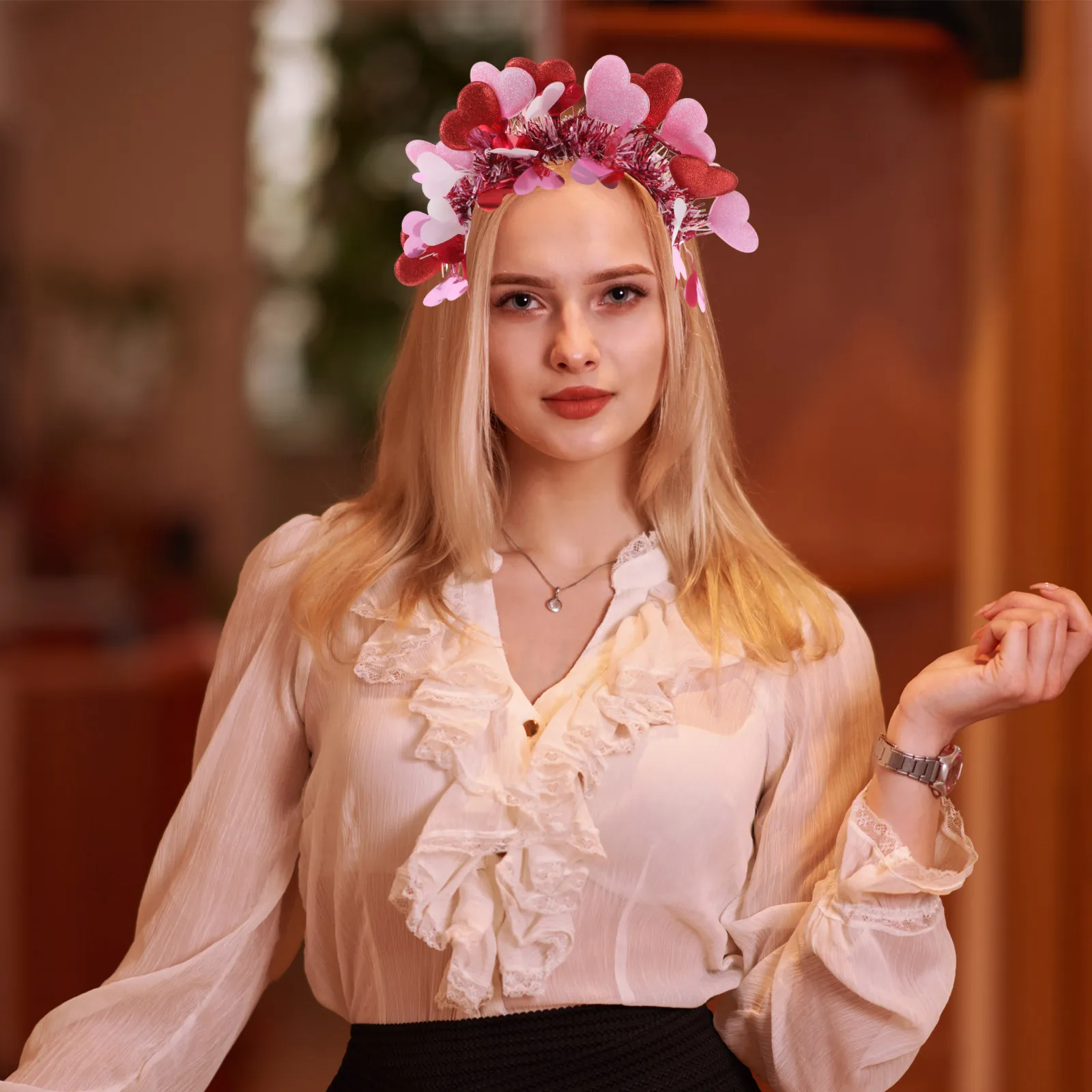 

Блестящая повязка на голову в форме сердца ко Дню святого Валентина, красно-розовая, с Купидоном, аксессуары для свадьбы, вечеринки, праздника, повязка для волос, украшение для волос в виде сердца