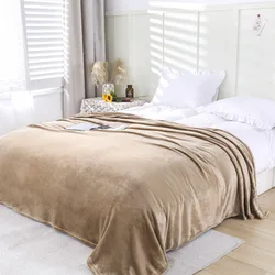 Solid Color Flannel Blanket Office Air Conditioning Soft Warm Imitation Mink Fur Throw Sofa Cover Bedspread Airplane Blankets