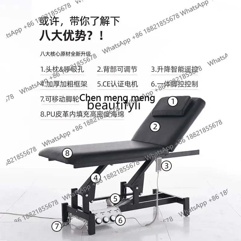 xqElectric Beauty Massage Bed Physiotherapy Tattoo Chair Massage Massage Bed Foldable and Hoisting Tattoo Couch