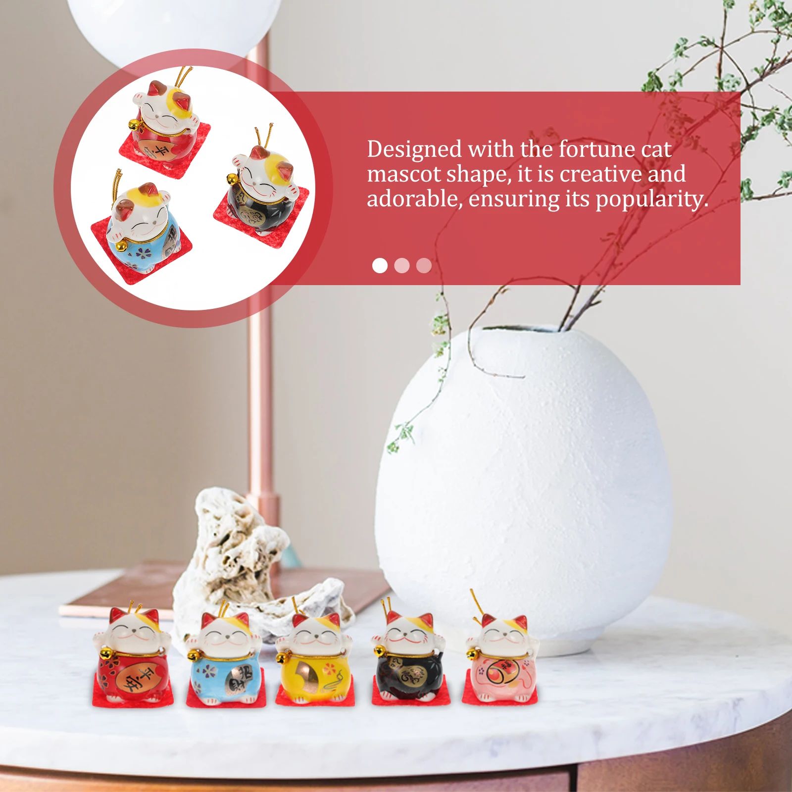 

5pcs Figurines Adorable Mascot Cat Ornament Desktop Decor Household Car Decoration Porcelain Miniature