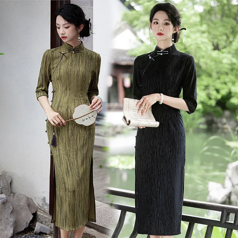 

Толстая осенне-зимняя одежда Aodai, улучшенное Cheongsam, молодой стиль, женское платье в стиле ретро с длинными рукавами Qipao