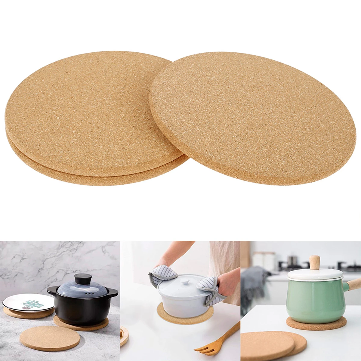 Cork Pot Mat Heat Resistant Round Pans Holder Bowl Pad Placemats Coasters Worktop Saver Mat Cup Mat Tableware Pad Kitchen Gadget