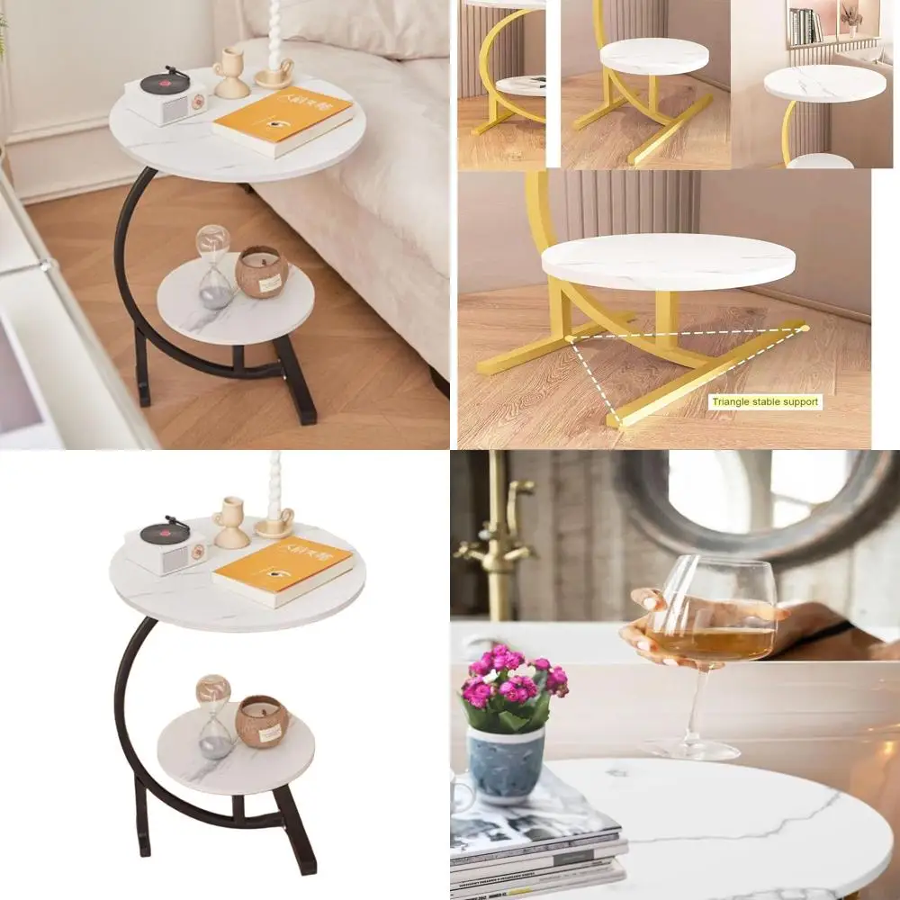 

Compact Marble-Textured C-Shape Side Table for Sofa, Snacks, and Bedroom, Ideal for Living Room, Kitchen, and Garden