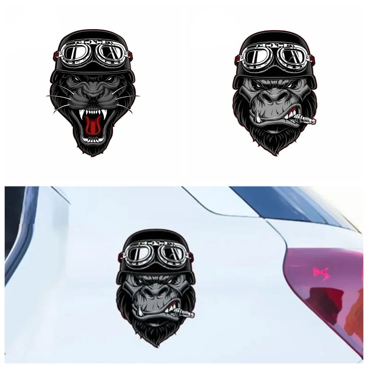 Gorilla Biker Cartoon Car Stickers on Motorcycle Car PVC Products Sticker Personality, Sunscreen and Waterproof Cute Decals