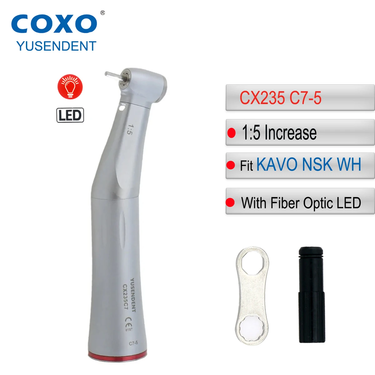 COXO Dental Low Speed Handpiece 1:5 Increase Ratio Endodontic Contra Angle Handpiece Dental Electric Handpiece Fit KAVO NSK WH