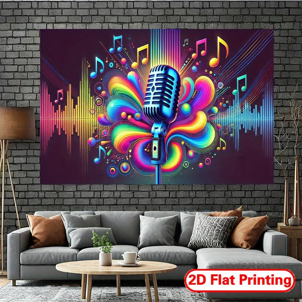 Colorful Microphone Tapestry Music Themed Wall Art Vibrant Design Home Decor Living Room Bedroom Recording StudioBackgroundCloth