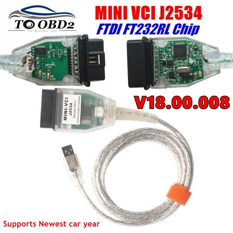 MINI VCI V18.00.008 Latest Supports Newest Car Year FTDI FT232RL RQ Chip OBD SAEJ2534 For Toyota/Lexus MINI-VCI TIS Techstream