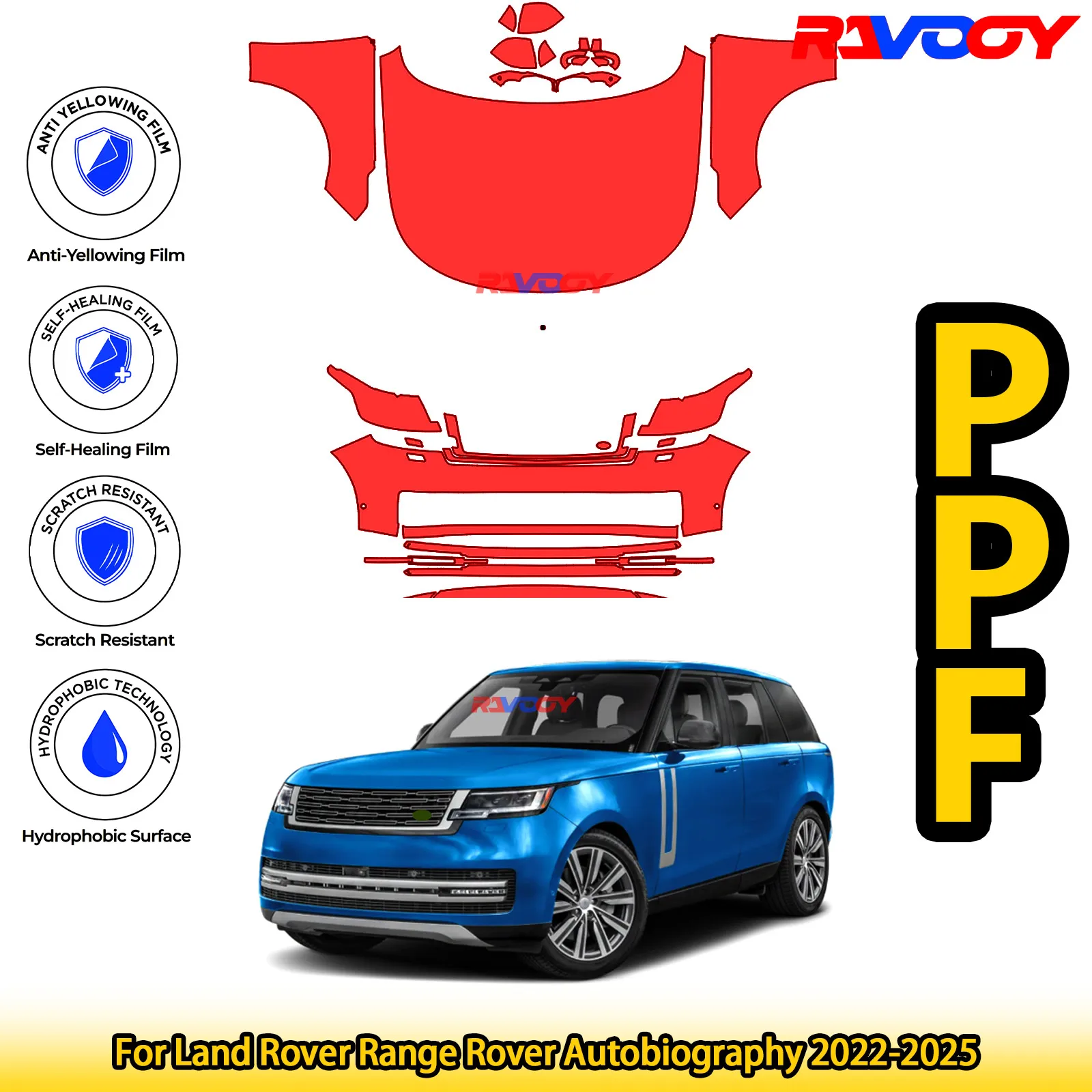 

For Land Rover Range Rover Autobiography 2022-2025 Glossy Matte Black Precut front PPF Kit Paint Protection Film