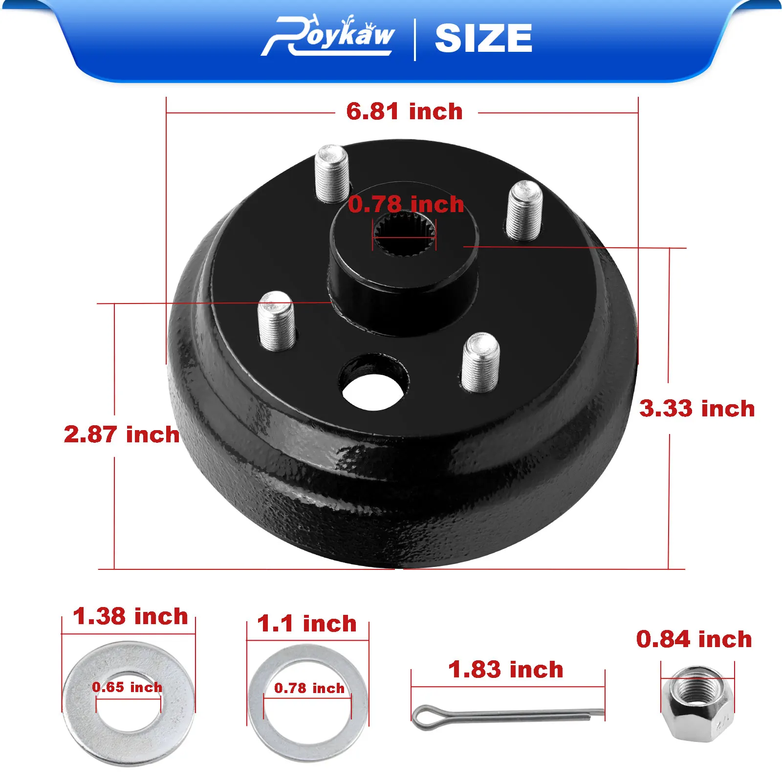 Roykaw Golf Cart Brake Drum Hub Assembly for EZGO TXT 1982-up 2 Cycle G&E, OEM# 19186-G1P, 17082-G2, 17298-G1