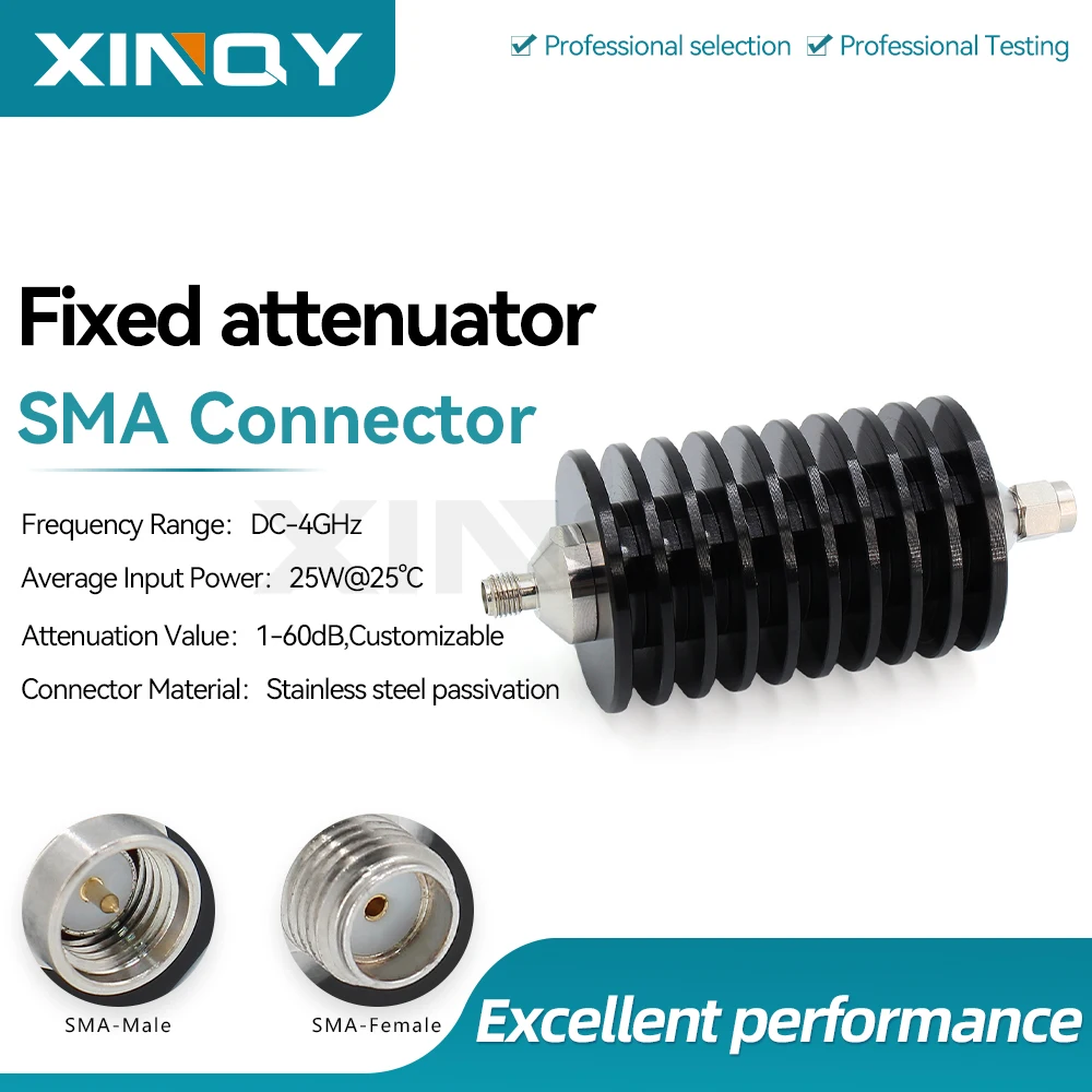 XINQY 25W SMA RF Attenuator, DC-4GHz, 1/3/5/6/10/20/40dB Attenuation Value, Customizable