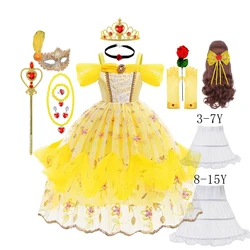 Belle Costume Girl Beauty and The Beast Cosplay Girls Dress Up Princess Party Summer Dresses Children Flower Ball Gown