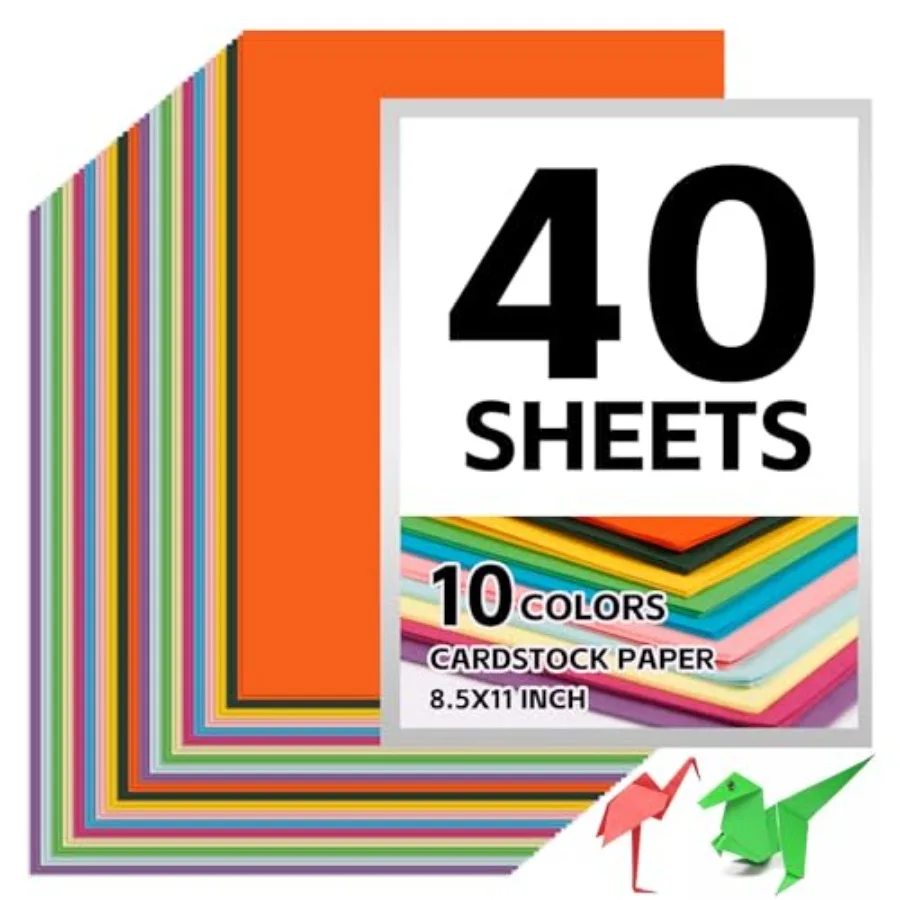 

Цветная бумага для принтера 8,5 x 11 дюймов, 10 цветов, 40 листов, 180 г/м² (65 фунтов), для поделок, творчества, изготовления открыток, школьных принадлежностей
