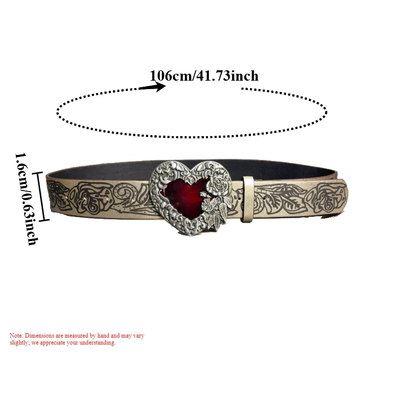 Fashionable Retro Unique Punk-Style Embossed Red Heart Women's Belt Trendy Niche Edgy Exquisite and Versatile Women's Belt