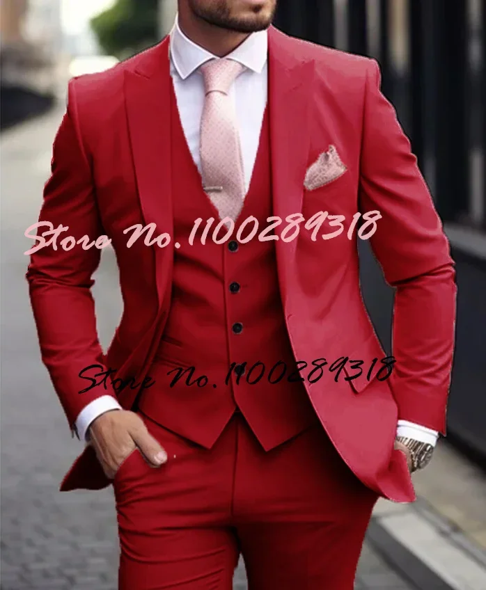 Trajes de lujo rosa para hombre, trajes formales Terno, chaqueta de 3 piezas, pantalones con chaleco, traje de lujo ajustado para hombre, ocasión Formal Terno