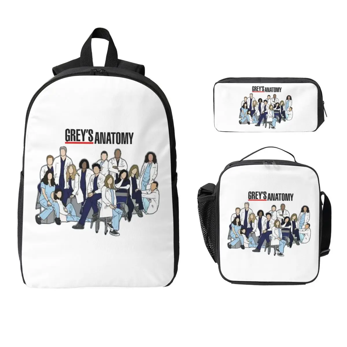 Рюкзак Grey's Anatomy для школьников и студентов, для мальчиков и девочек, школьная сумка, сумка для ноутбука, наплечная сумка, набор из 3 предметов: термосумка для обедов, пенал